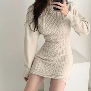 12th Tribe Global Soul Open Back Mini Bodycon Dress Chunky Knit Baggy‎ Sleeves
